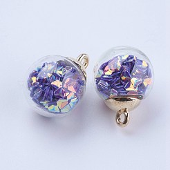 ガラスボールペンダント  ccbプラスチック  ラウンド  ゴールドカラー  パープル  21x16mm  穴：2mm&nbsp;GLAA-G052-05G