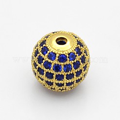 CZ Brass Micro Pave Grade AAA Blue Color Cubic Zirconia Round Beads&nbsp;KK-O065-6mm-03-NR