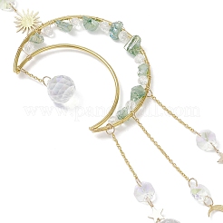 Nuggets Natural Quartz & Brass Moon Hanging Suncatchers&nbsp;HJEW-JM04253-03