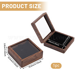見える窓とマグネット式の蓋が付いた木製ネックレス収納ボックス  正方形  キャメル  10.5x10.5x3.9cm&nbsp;CON-WH0107-106