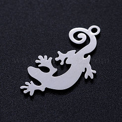 変色しにくい201ステンレススチールペンダント  トカゲ  ステンレス鋼色  25x13x1mm  穴：1.4mm&nbsp;STAS-Q201-JN285-1