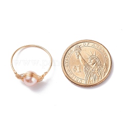 Natural Round Shell Pearl Beads Finger Ring&nbsp;RJEW-JR00412