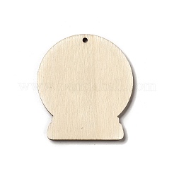 片面プリントの木製ペンダント  クリスマスクリスタルボールチャーム  他人  50x44x2.6mm  穴：2mm&nbsp;LS-WOOD-H102-02B