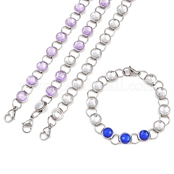 304 Stainless Steel and Glass Link Chain Bracelets for Women&nbsp;GL-T001-02A