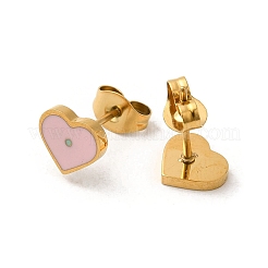 Ion Plating(IP) 304 Stainless Steel Stud Earrings with Pink Enamel&nbsp;EJEW-Q783-06G