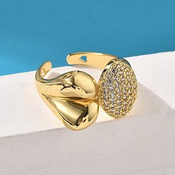 女性用真鍮マイクロパヴェクリアキュービックジルコニアカフリング  長持ちメッキ  鉛フリー＆カドミウムフリー  18KGP本金メッキ  13.5mm  usサイズ7（17.3mm）&nbsp;RJEW-S622-07G