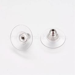 真鍮の弾丸クラッチピアスバックキャッチ  プラスチックパッド付き  ピアスキャッチ  銀色のメッキ  12x7mm  穴：1mm&nbsp;X-KK-EC129-S
