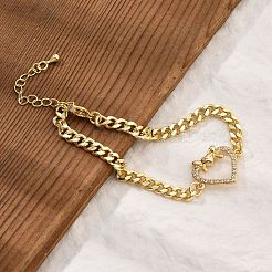 Brass Micro Pave Clear Cubic Zirconia Link Bracelets&nbsp;BJEW-Z082-03G-02