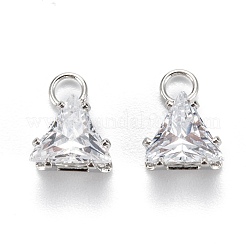 真鍮クリアキュービックジルコニアチャーム  長持ちメッキ  三角形  プラチナ  11.5x9x6mm  穴：2mm&nbsp;ZIRC-G170-15P