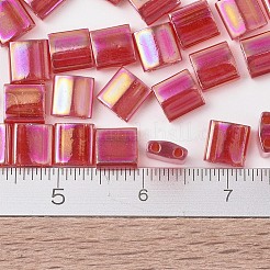 MIYUKIティラビーズ  日本製シードビーズ  2穴  （tl254)透明な赤いab  5x5x1.9mm  穴：0.8mm  約5900個/500g&nbsp;SEED-MY05-TL0254