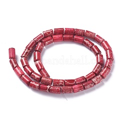 天然のジャスパービーズ連売り  染め  キューブ  レッド  6~6.5x8~9mm  穴：1mm  約43個/連  15.75''（40センチメートル）&nbsp;G-P444-04C