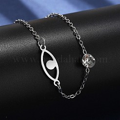 201 ステンレススチールアズキチェーンブレスレット  女性用ステンレススチールリンクブレスレット201個  ラインストーン付き  ステンレス鋼色  目  6-3/4インチ（17.2cm）&nbsp;BJEW-H205-01B-P