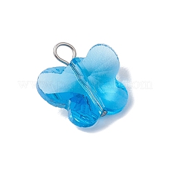 ガラス蝶ペンダント7個  304ステンレス鋼の平頭ピン付き  ステンレス鋼色  15x15x7mm  穴：3x3.5mm&nbsp;PALLOY-JF03138-01