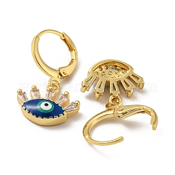 本物の18K金メッキ真鍮ダングルフレンチフックピアス  エナメルとガラスで  ナザールボンジュウ  ミディアムブルー  23x11.5mm&nbsp;EJEW-A033-11G-05