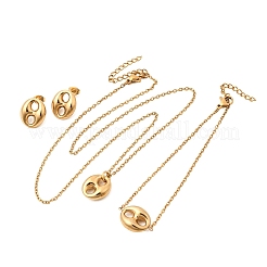 304 Stainless Steel Oval Pendant Necklaces & Bracelets & Stud Earrings Sets&nbsp;SJEW-P008-02G