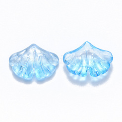 ツートン透明スプレー塗装ガラスペンダント  グリッターパウダー付き  イチョウ葉  ライトスカイブルー  15x20x4.5mm  穴：1.2mm&nbsp;GLAA-T016-01C