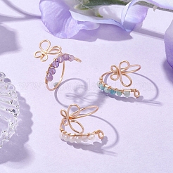 3Pcs 3 Style Light Gold Brass Wire Wrap Butterfly Open Cuff Rings&nbsp;RJEW-JR00655