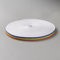 レインボーカラーのポリエステルストライプリボン  服装アクセサリー  カラフル  5/8インチ（15mm）&nbsp;OCOR-WH0093-21B