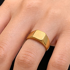 女性用304ステンレススチール指輪  長方形  18KGP本金メッキ  9.5mm  内径：17mm&nbsp;LS-RJEW-B164-03G