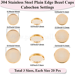 60個 3スタイル 304ステンレススチール プレーンエッジベゼルカップ  カボションのセッティング  フラットラウンド  ゴールドカラー  トレイ：10~14mm  11.5~15.5x1.8~1.9mm  20個/スタイル&nbsp;STAS-BBC0007-86