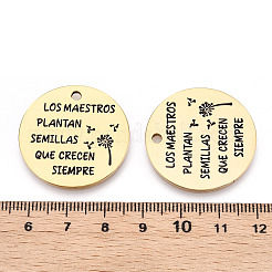 ステンレスペンダント201個  単語とタンポポが描かれたフラットラウンド  ゴールドカラー  30x1.5mm  穴：2mm&nbsp;STAS-T064-37G-34