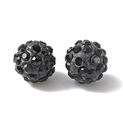 手作り樹脂粘土ラインストーンビーズ  ラウンド  ジェット  10x9mm  穴：1.8mm&nbsp;CLAY-WH0010-01B