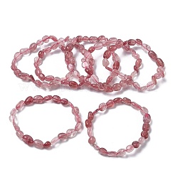 天然ストロベリークォーツビーズストレッチブレスレット（女性用）  ヌンゲット  ビーズ：8~11x6~8x5~7mm  内径：1.93~2.13インチ（4.9~5.4cm）&nbsp;BJEW-Z158-02D-01