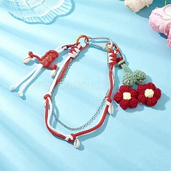 Crochet Puff Flower & Polyester Ropes & Pendant Decorations&nbsp;HJEW-JM04395-02