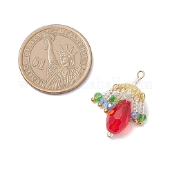 ガラスチャーム  シーリングランプ  ガラスパールと304ステンレススチールのループ付き  多面カット  レッド  26x11mm  穴：1.6mm&nbsp;PALLOY-MZ01063-02