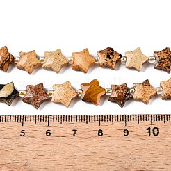 天然石ピクチャージャスパービーズ連売り  シードビーズで  多面カットスター  9~11x9~11x4~4.5mm  穴：1mm  約16個/連  0.7~7.28''（17.5~18.5センチメートル）  ビーズ：直径3mm  厚さ2mm  穴：0.7~0.9mm&nbsp;G-T138-189