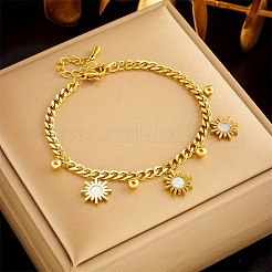 Sunflower & Round Bead Brass Charm Bracelets&nbsp;FS-WG2E45F-01