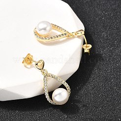 Teardrop with Round Brass Micro Pave Clear Cubic Zirconia Dangle Stud Earrings&nbsp;EJEW-A135-19G