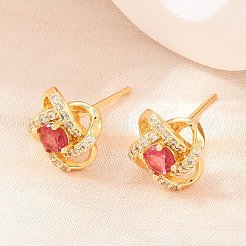 Brass Micro Pave Cubic Zirconia Stud Earrings for Women&nbsp;KK-A305-10G-05