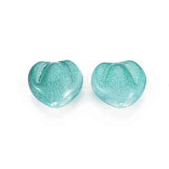 ツートン透明スプレー塗装ガラスビーズ  ハート  ミディアムターコイズ  10.5x12x6.5mm  穴：1mm&nbsp;GLAA-T022-24-C02
