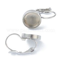 変色しにくい304ステンレススチールフレンチフックピアス金具  カボション用のフラットラウンドトレイ設定付き  ステンレス鋼色  トレイ：8mm  18~19.5x10x12mm  ピン：0.8mm&nbsp;X-KK-H152-09B-P