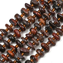 染色された天然の赤いタイガーアイビーズ連売り  ナゲット  7.5~13x6~13x2~5mm  穴：0.9mm  約68~86個/連  15.35~15.75''（39~40センチメートル）&nbsp;GG-CBA3A44-B14-01