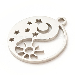 変色しない201ステンレススチールペンダント  月と星と太陽の陰陽  ステンレス鋼色  17x14.5x1mm  穴：1.5mm&nbsp;LS-STAS-G258-05P