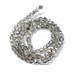 電気メッキガラスビーズ  半分メッキ  多面カット  ポリゴン  濃いグレー  6x6x5.5mm  穴：1.2mm  約96~100個/連  20.08''~20.47''（51~52センチメートル）&nbsp;X-EGLA-L018-B-AB03