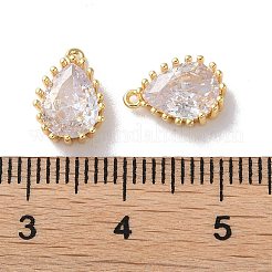 ガラスチャーム  真鍮パーツ  ティアドロップチャーム  18KGP本金メッキ  10.5x7.5x3.5mm  穴：0.7mm&nbsp;KK-F867-13G