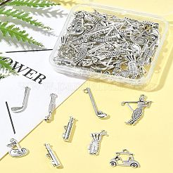 合金のチベット風チャーム  ゴルフサプリメント  アンティークシルバー  7~32x4~23.5x1.5~4.5mm  穴：0.8~4mm  80個/セット&nbsp;TIBEP-FS0001-34