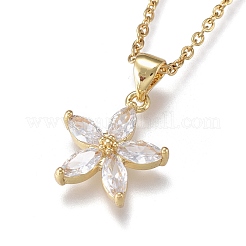 Brass Micro Pave Clear Cubic Zirconia Pendant Necklaces&nbsp;NJEW-R256-11