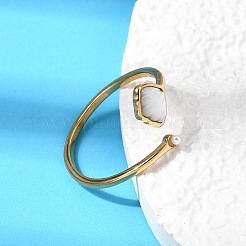 304 Stainless Steel & Natural Shell & Imitation Pearl Cuff Rings for Women&nbsp;RJEW-G372-01G-07