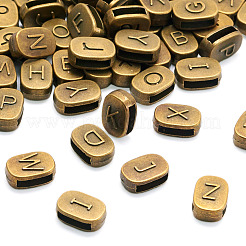 チベットスタイルの合金スライドチャーム52個、26つのスタイル  アンティークブロンズ  文字の長方形  a～zの文字  11.5x7.5x5mm  穴：8x2mm  2個/スタイル&nbsp;FIND-TA0003-80