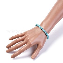 合成ターコイズストレッチブレスレット  猫の目のラウンドビーズと  2-3/8インチ（6cm）&nbsp;BJEW-JB04506-05