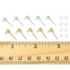 40個 2色 304ステンレススチールスタッドピアス金具  ループとプラスチック製のピアスキャッチ付き  ラウンド  ゴールデン＆シルバー  15x7x4mm  穴：1.7mm  ピン：0.8mm  20個/カラー&nbsp;STAS-FS0001-57
