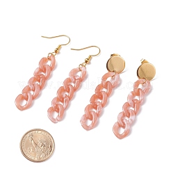 分厚いアクリルカーブチェーンロングドロップピアス  1ペアスタッド＆1ペアダングルピアス  女性のための真鍮のアクセサリー  ダークサーモン  63x17mm  57x12mm  ピン：0.7mm&nbsp;EJEW-JE04772-05