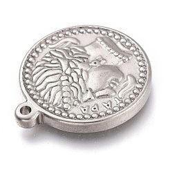 変色しない304ステンレススチールペンダント  人間とフラットラウンド  ステンレス鋼色  21x18x3mm  穴：1mm&nbsp;STAS-Z017-01P