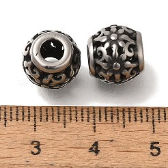 304ステンレススチールヨーロピアンビーズ  大穴ビーズ  花とロンデル  アンティークシルバー  10x9.5mm  穴：4mm&nbsp;STAS-D191-05K-AS
