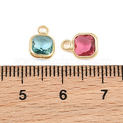 真鍮製ガラスチャーム  スクエアチャーム  多面カット  ミックスカラー  9.5x6.5x3.5mm  穴：1.8mm&nbsp;GL-CBABDD8-08G