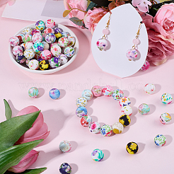 80Pcs 20 Styles Printed Round Silicone Focal Beads&nbsp;SIL-BM0001-10